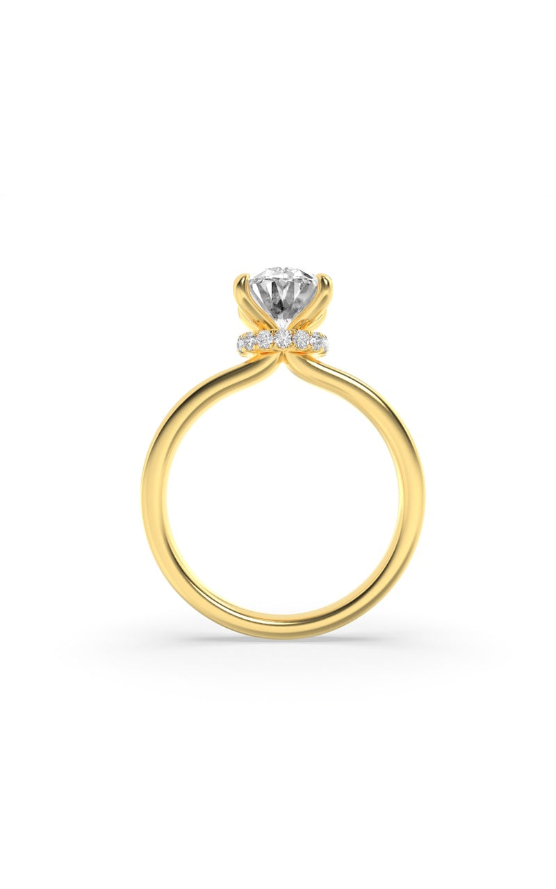 1Cttw Oval Shaped Lab Grown Diamond (F/VS) Hidden Halo Plain Shank Engagement Ring in 14K Gold