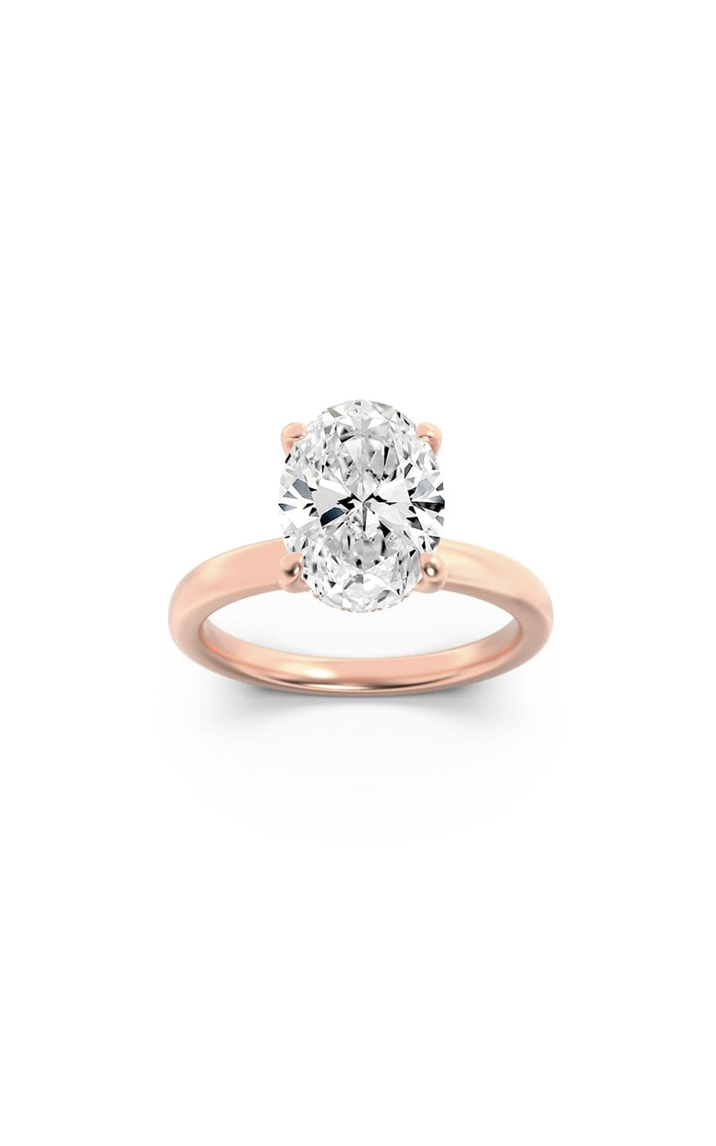1Cttw Oval Shaped Lab Grown Diamond (F/VS) Hidden Halo Plain Shank Engagement Ring in 14K Gold
