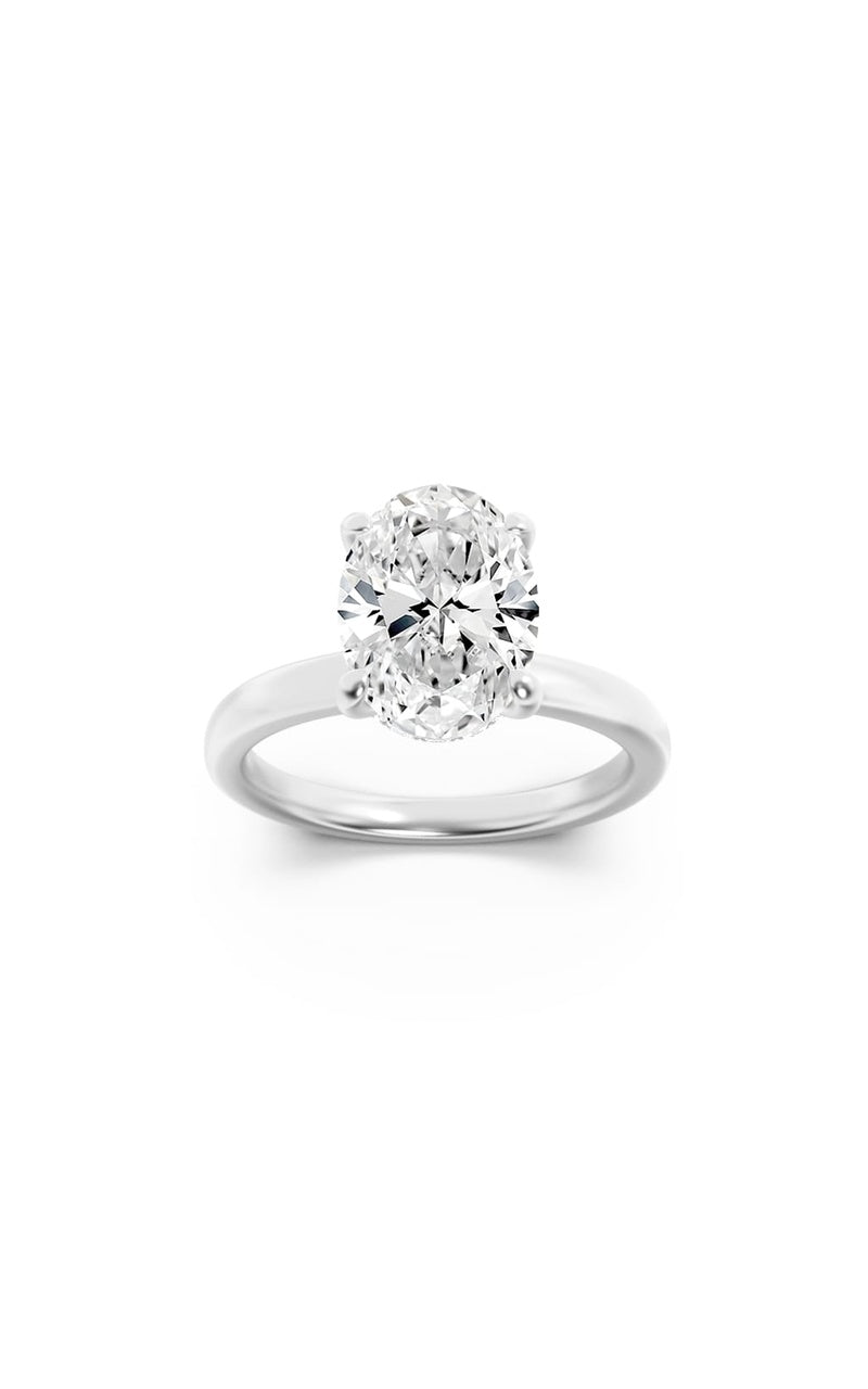 2Cttw Oval Shaped Lab Grown Diamond (F/VS) Hidden Halo Plain Shank Engagement Ring in 14K Gold