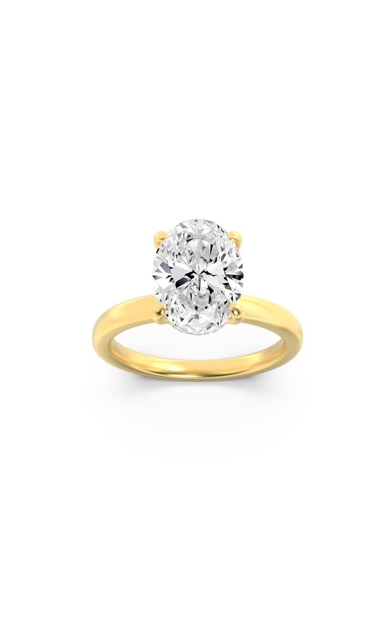 2Cttw Oval Shaped Lab Grown Diamond (F/VS) Hidden Halo Plain Shank Engagement Ring in 14K Gold