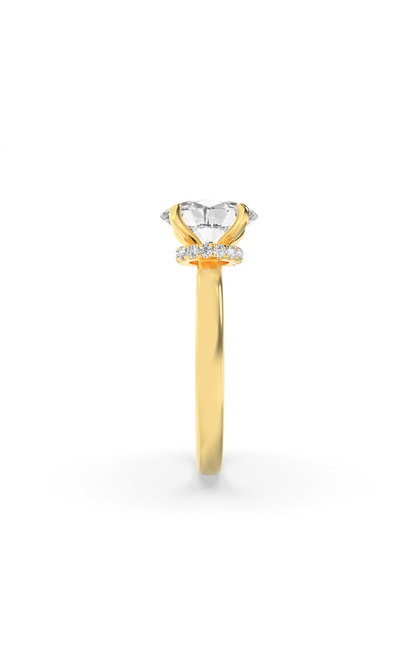 2Cttw Oval Shaped Lab Grown Diamond (F/VS) Hidden Halo Plain Shank Engagement Ring in 14K Gold