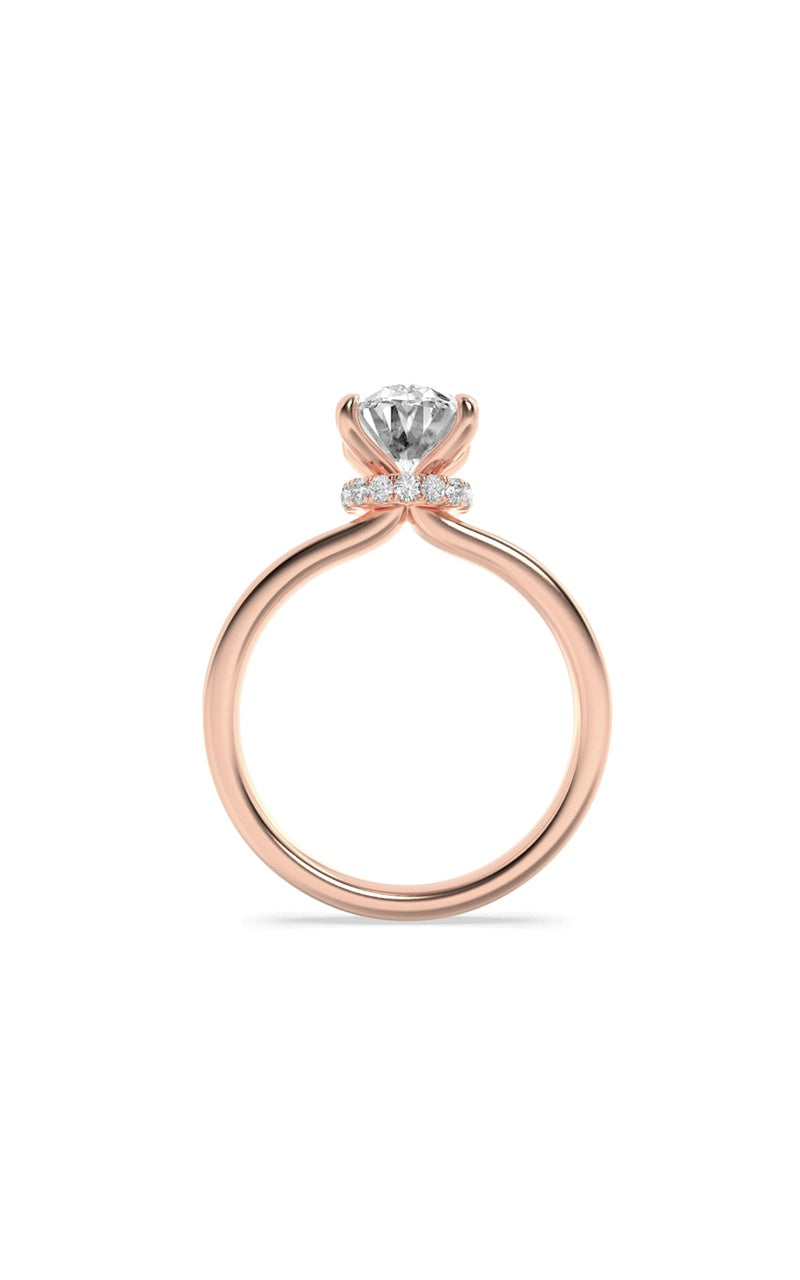 2Cttw Oval Shaped Lab Grown Diamond (F/VS) Hidden Halo Plain Shank Engagement Ring in 14K Gold