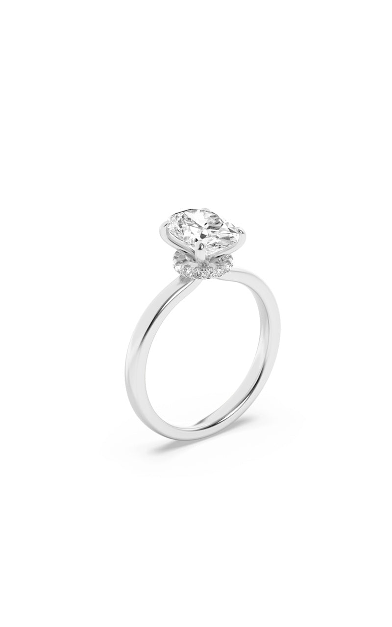 3Cttw Oval Shaped Lab Grown Diamond (F/VS) Hidden Halo Plain Shank Engagement Ring in 14K Gold