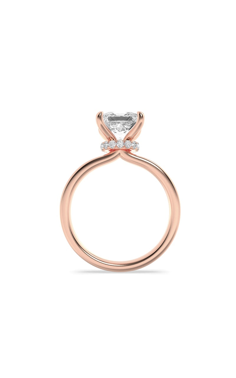 1Cttw Princess Shaped Lab Grown Diamond (F/VS) Hidden Halo Plain Shank Engagement Ring in 14K Gold