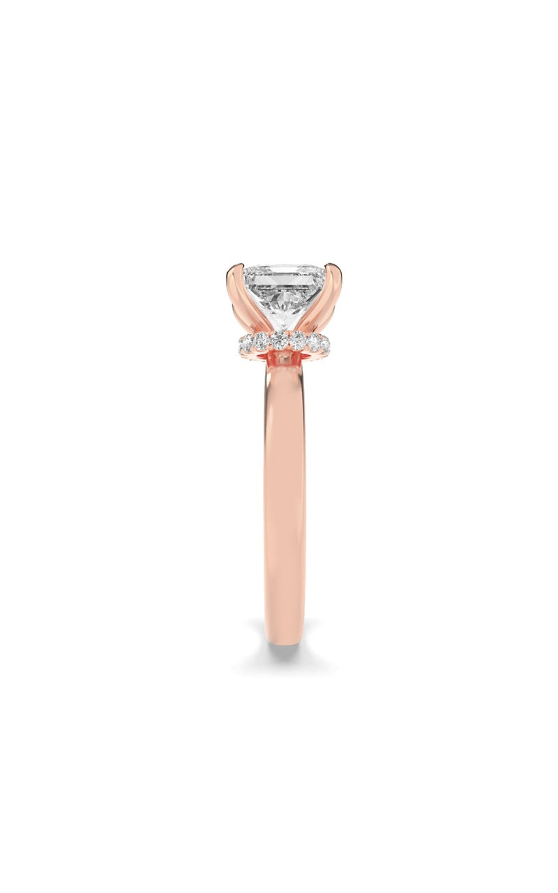 1Cttw Princess Shaped Lab Grown Diamond (F/VS) Hidden Halo Plain Shank Engagement Ring in 14K Gold