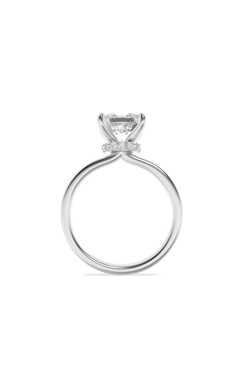 2Cttw Princess Shaped Lab Grown Diamond (F/VS) Hidden Halo Plain Shank Engagement Ring in 14K Gold