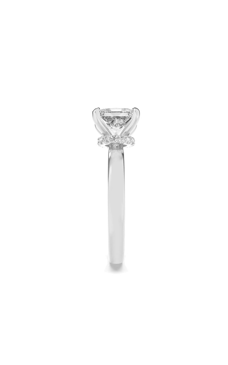 2Cttw Princess Shaped Lab Grown Diamond (F/VS) Hidden Halo Plain Shank Engagement Ring in 14K Gold
