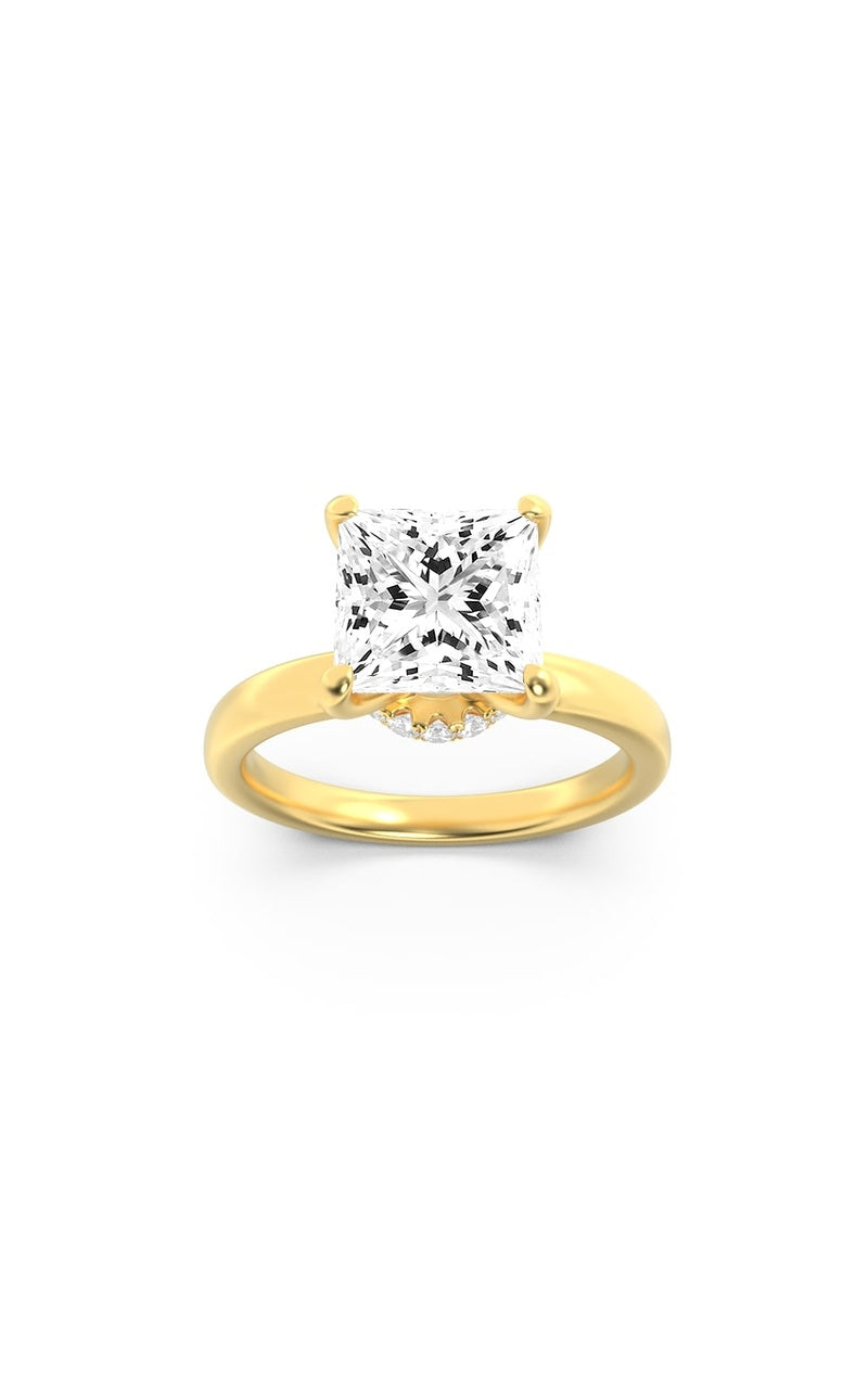2Cttw Princess Shaped Lab Grown Diamond (F/VS) Hidden Halo Plain Shank Engagement Ring in 14K Gold