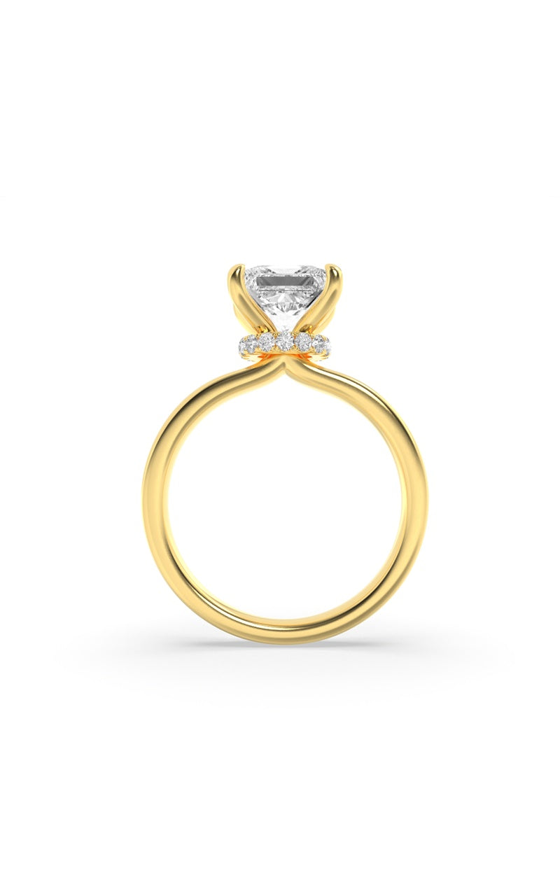 2Cttw Princess Shaped Lab Grown Diamond (F/VS) Hidden Halo Plain Shank Engagement Ring in 14K Gold