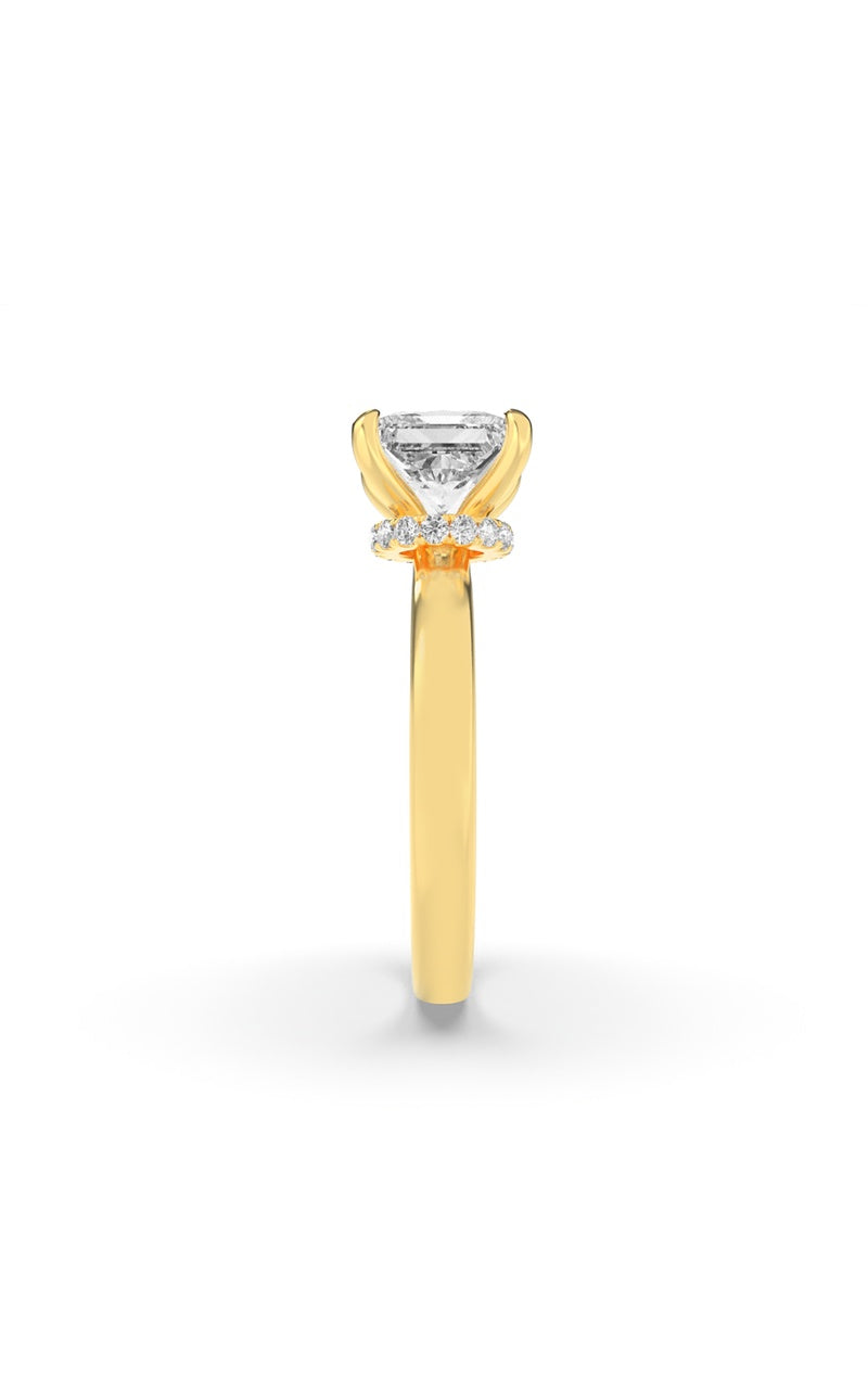 2Cttw Princess Shaped Lab Grown Diamond (F/VS) Hidden Halo Plain Shank Engagement Ring in 14K Gold