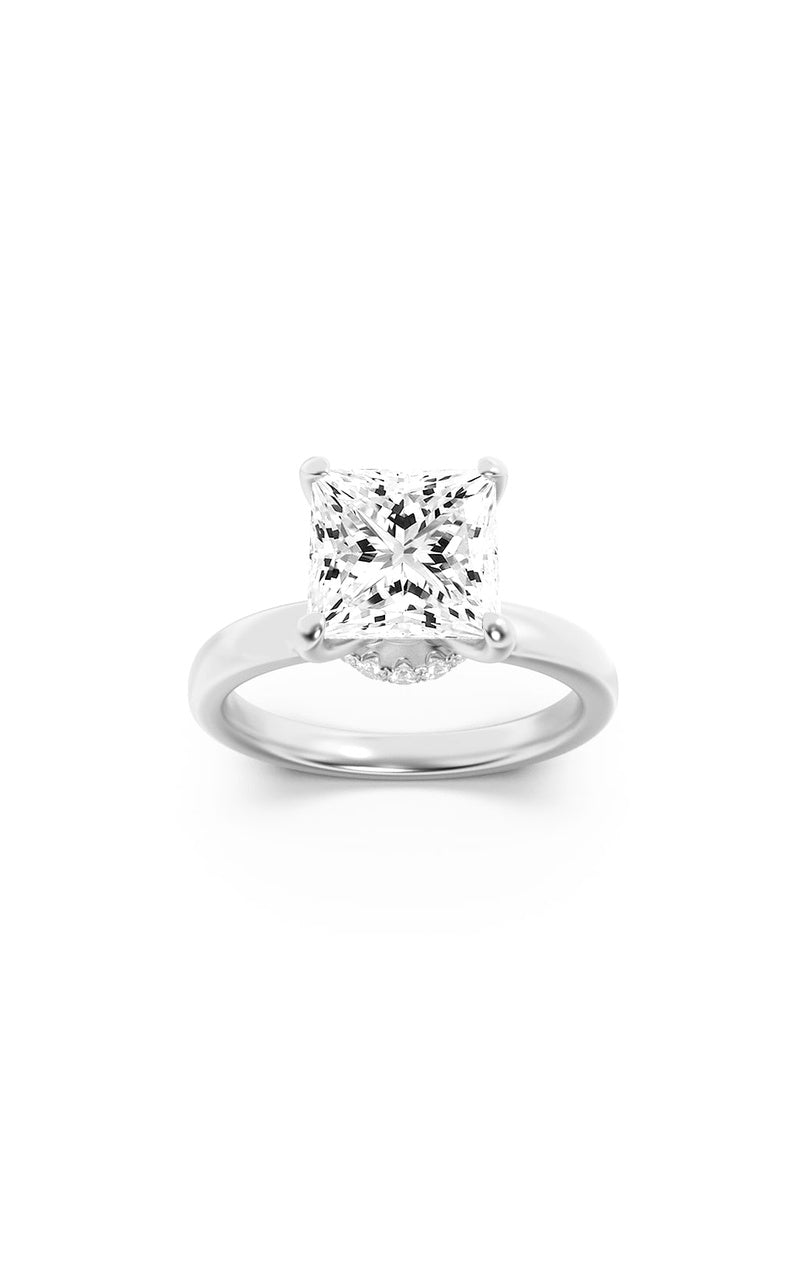 3Cttw Princess Shaped Lab Grown Diamond (F/VS) Hidden Halo Plain Shank Engagement Ring in 14K Gold