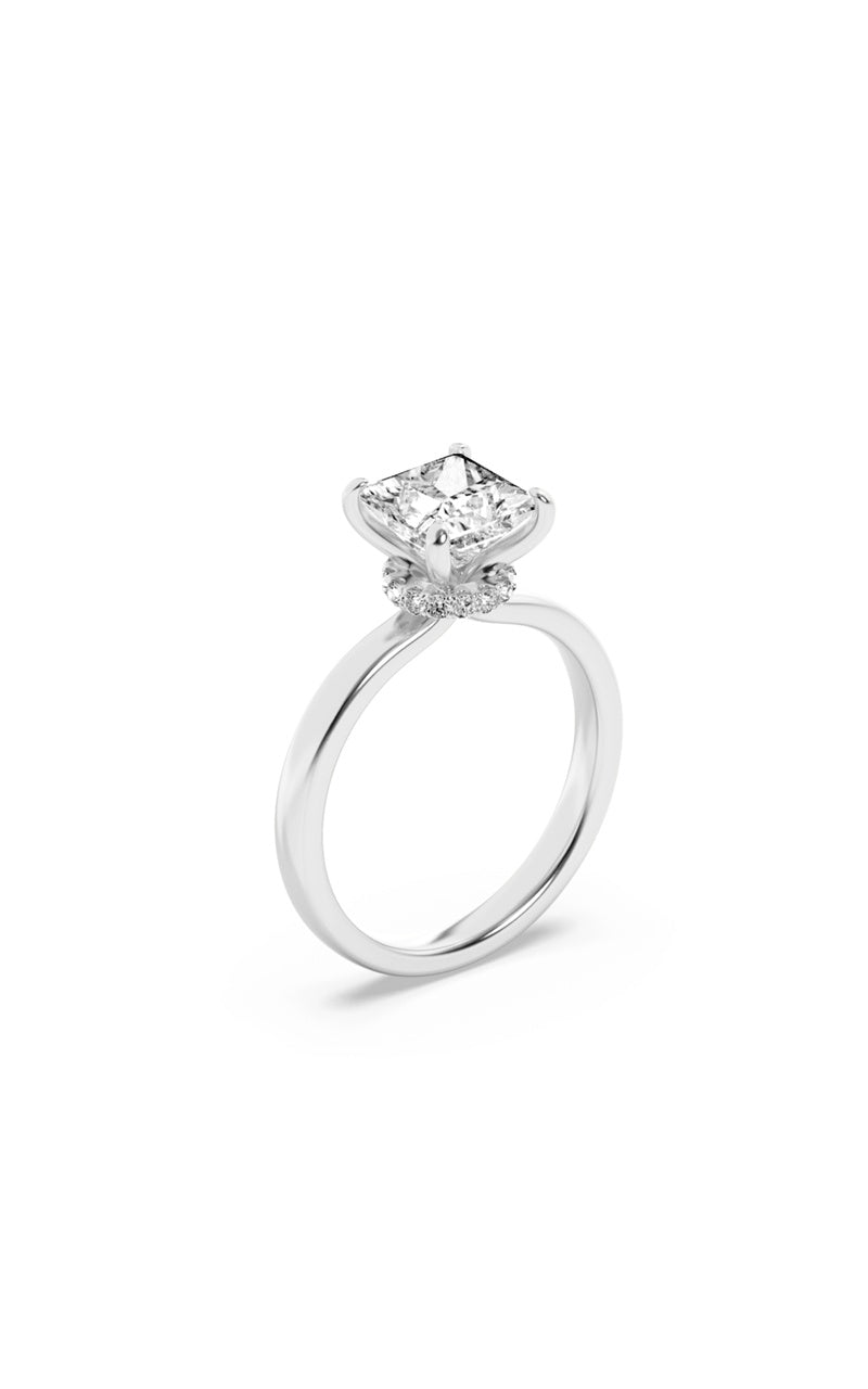 3Cttw Princess Shaped Lab Grown Diamond (F/VS) Hidden Halo Plain Shank Engagement Ring in 14K Gold