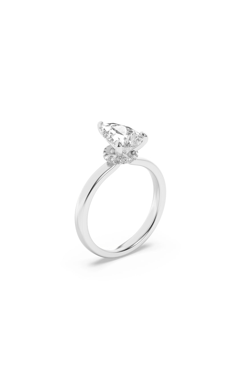 2Cttw Pear Shaped Lab Grown Diamond (F/VS) Hidden Halo Plain Shank Engagement Ring in 14K Gold
