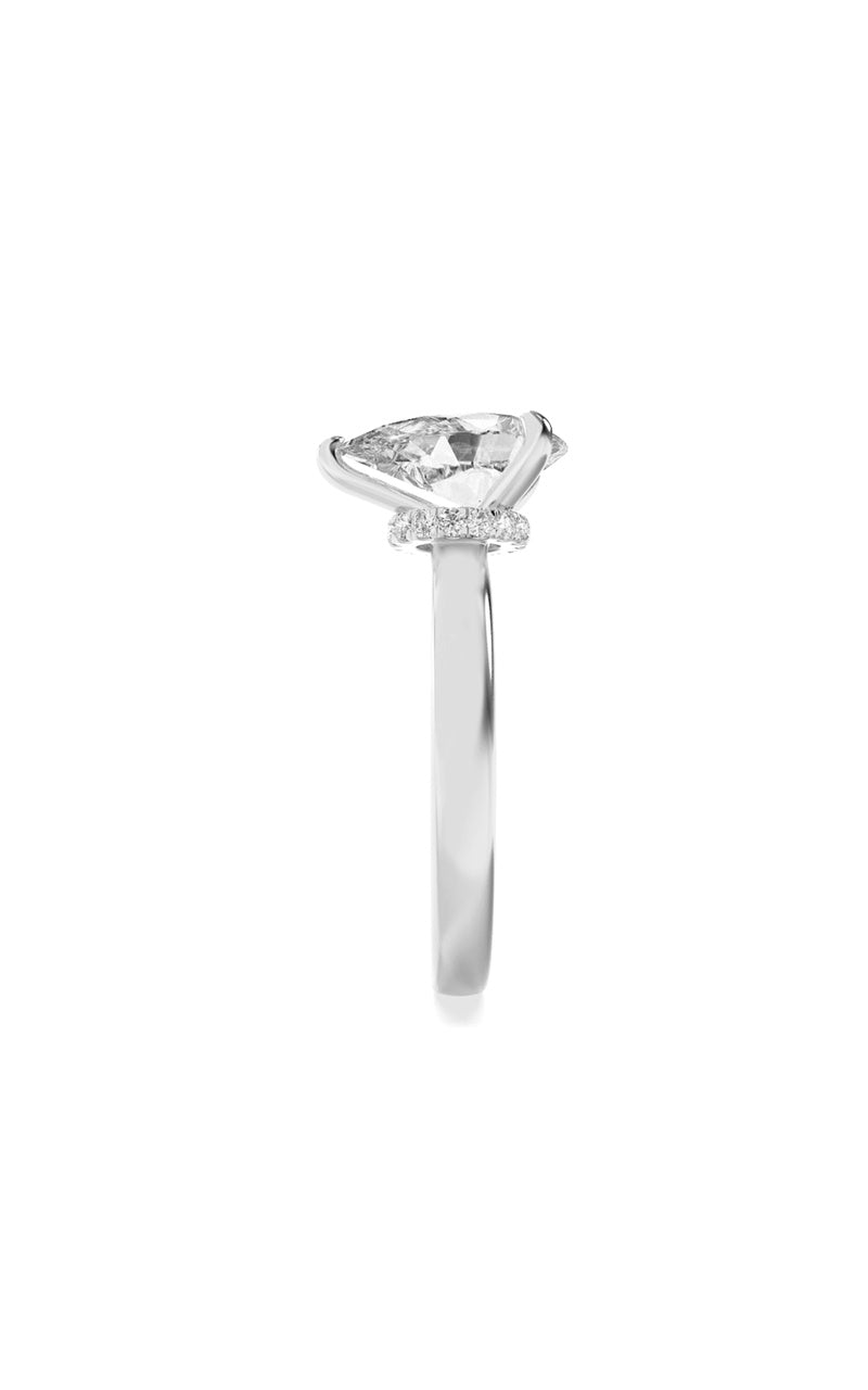 2Cttw Pear Shaped Lab Grown Diamond (F/VS) Hidden Halo Plain Shank Engagement Ring in 14K Gold