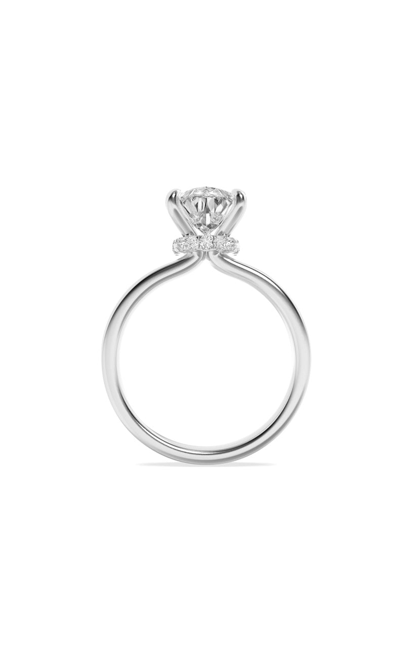 3Cttw Pear Shaped Lab Grown Diamond (F/VS) Hidden Halo Plain Shank Engagement Ring in 14K Gold