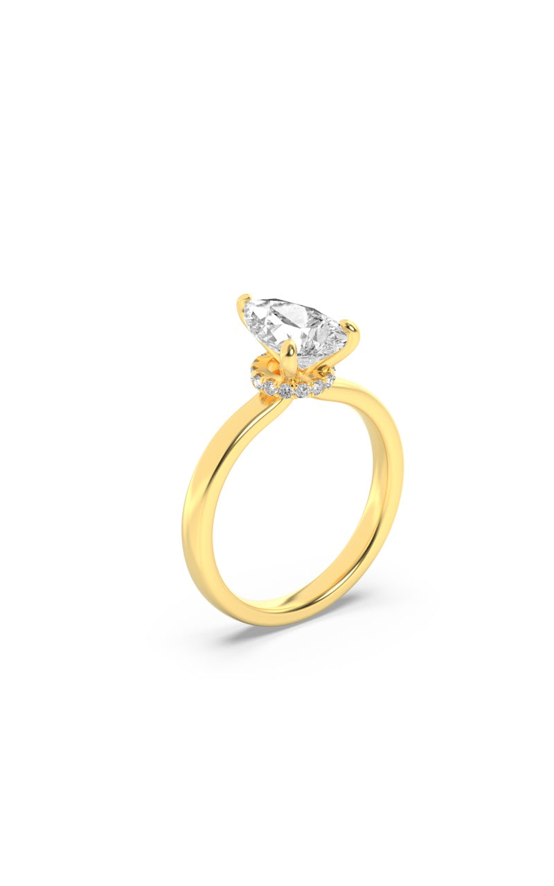 3Cttw Pear Shaped Lab Grown Diamond (F/VS) Hidden Halo Plain Shank Engagement Ring in 14K Gold