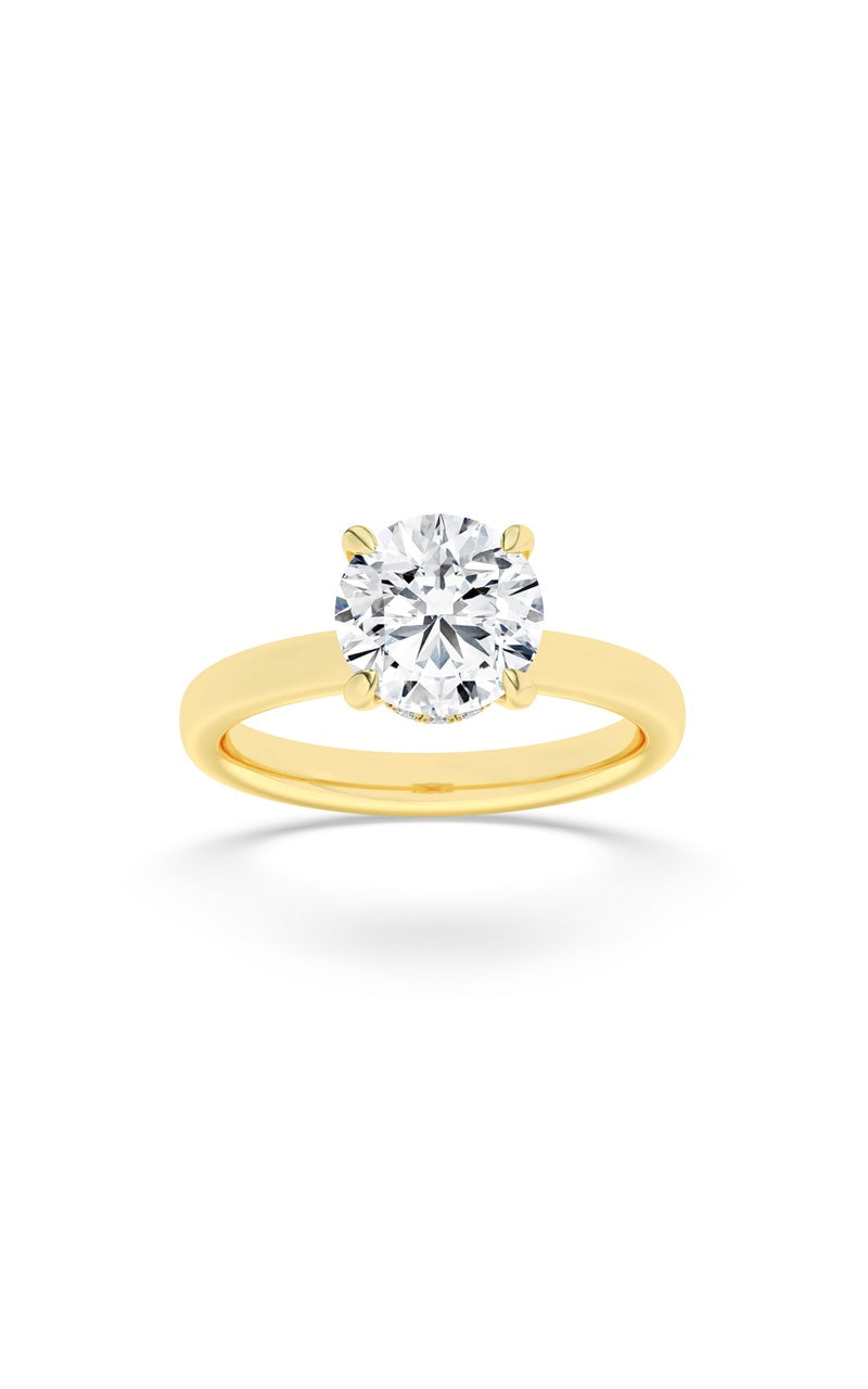 1Cttw Round Shaped Lab Grown Diamond (F/VS) Hidden Halo Plain Shank Engagement Ring in 14K Gold