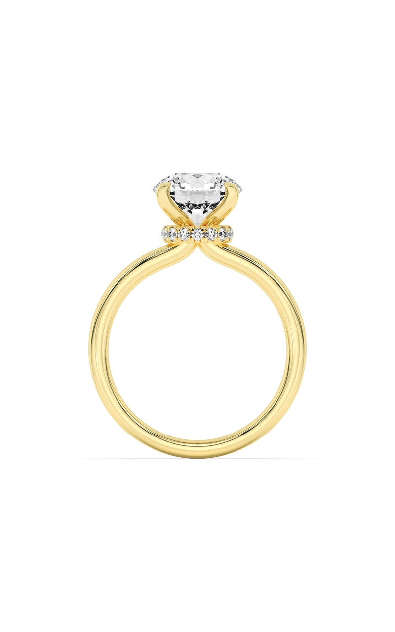 1Cttw Round Shaped Lab Grown Diamond (F/VS) Hidden Halo Plain Shank Engagement Ring in 14K Gold