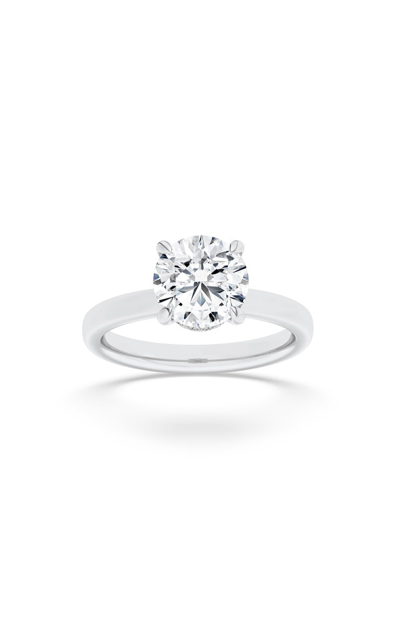 2Cttw Round Shaped Lab Grown Diamond (F/VS) Hidden Halo Plain Shank Engagement Ring in 14K Gold