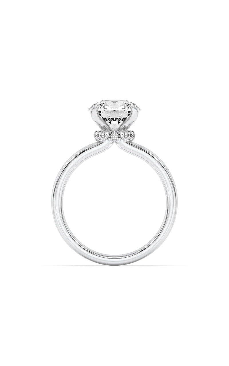 2Cttw Round Shaped Lab Grown Diamond (F/VS) Hidden Halo Plain Shank Engagement Ring in 14K Gold