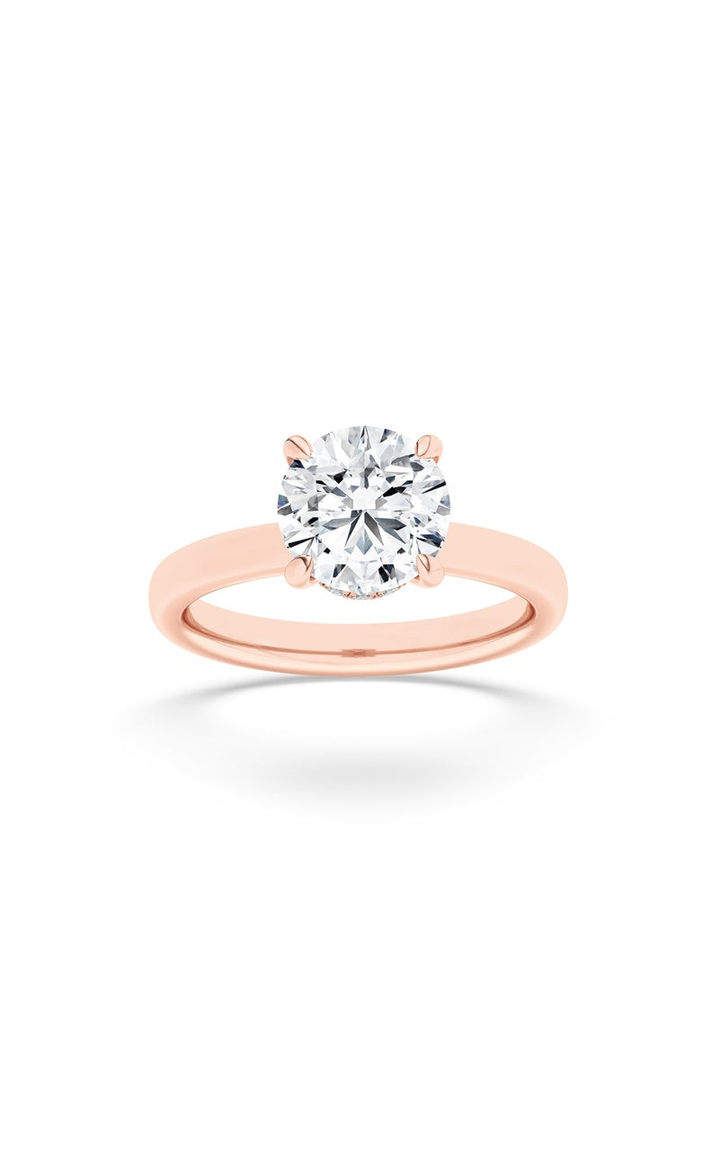 2Cttw Round Shaped Lab Grown Diamond (F/VS) Hidden Halo Plain Shank Engagement Ring in 14K Gold