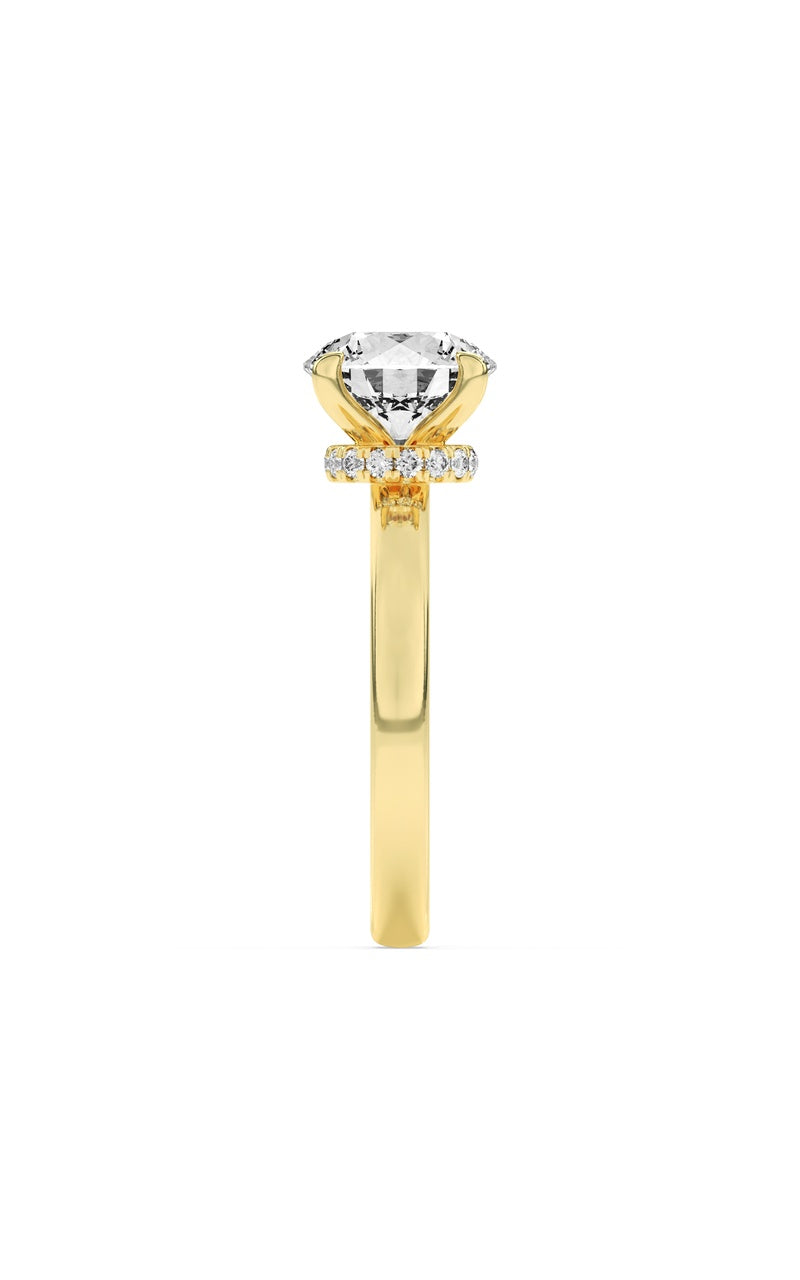 2.5Cttw Round Shaped Lab Grown Diamond (F/VS) Hidden Halo Plain Shank Engagement Ring in 14K Gold