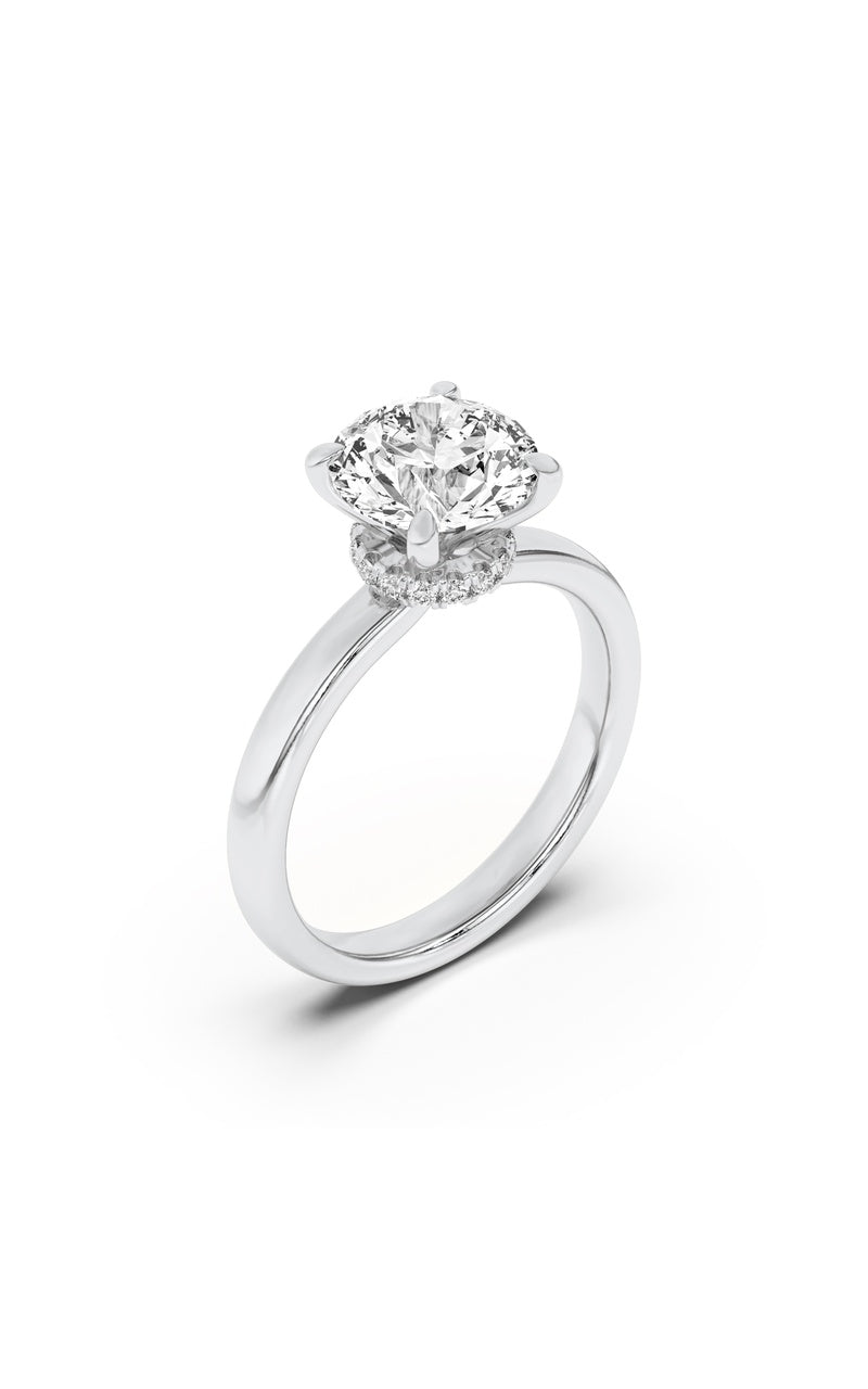 3Cttw Round Shaped Lab Grown Diamond (F/VS) Hidden Halo Plain Shank Engagement Ring in 14K Gold