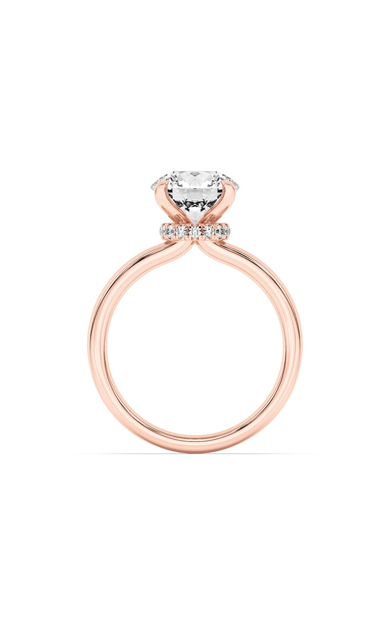 3Cttw Round Shaped Lab Grown Diamond (F/VS) Hidden Halo Plain Shank Engagement Ring in 14K Gold