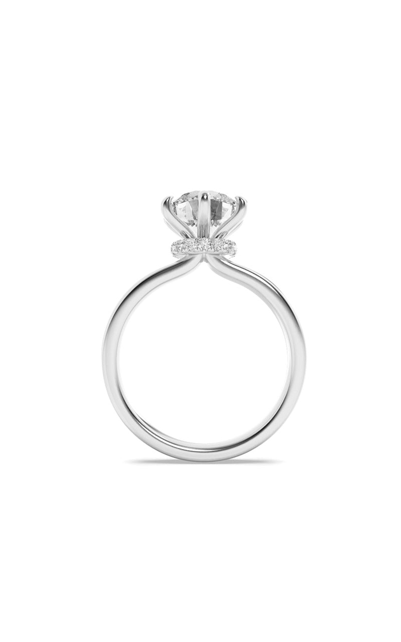 1Cttw Round Shaped Lab Grown Diamond (F/VS) Hidden Halo Plain Shank Engagement Ring in 14K Gold