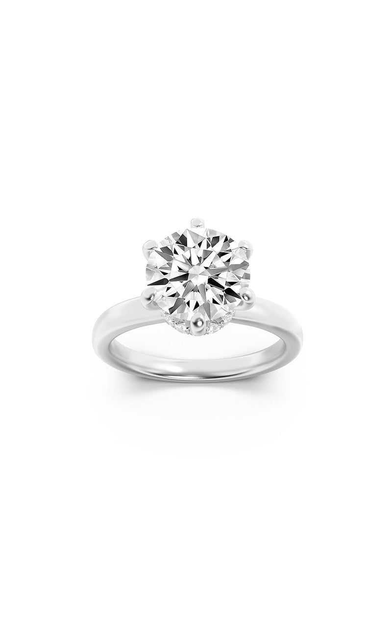 2Cttw Round Shaped Lab Grown Diamond (F/VS) Hidden Halo Plain Shank Engagement Ring in 14K Gold