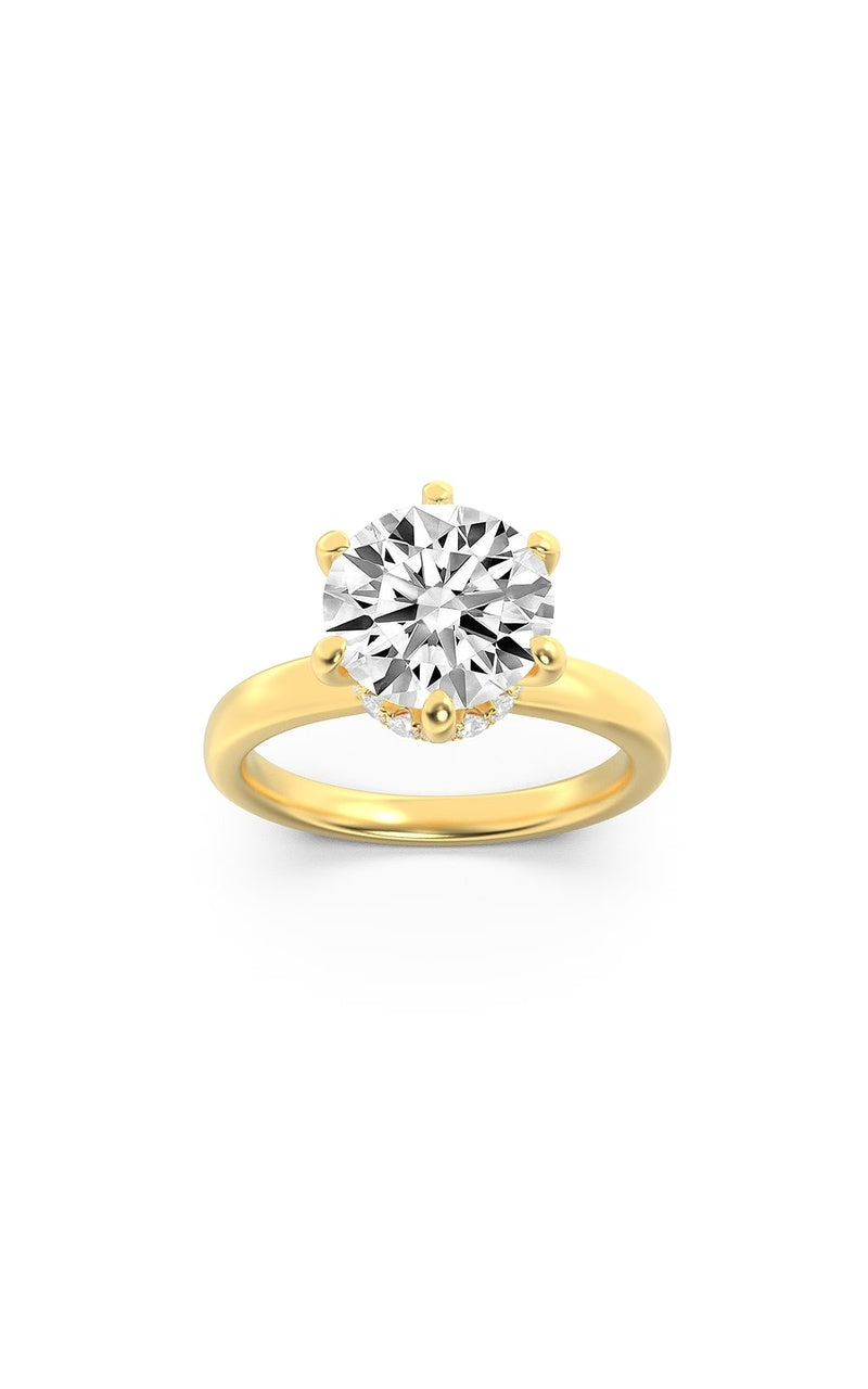 2Cttw Round Shaped Lab Grown Diamond (F/VS) Hidden Halo Plain Shank Engagement Ring in 14K Gold