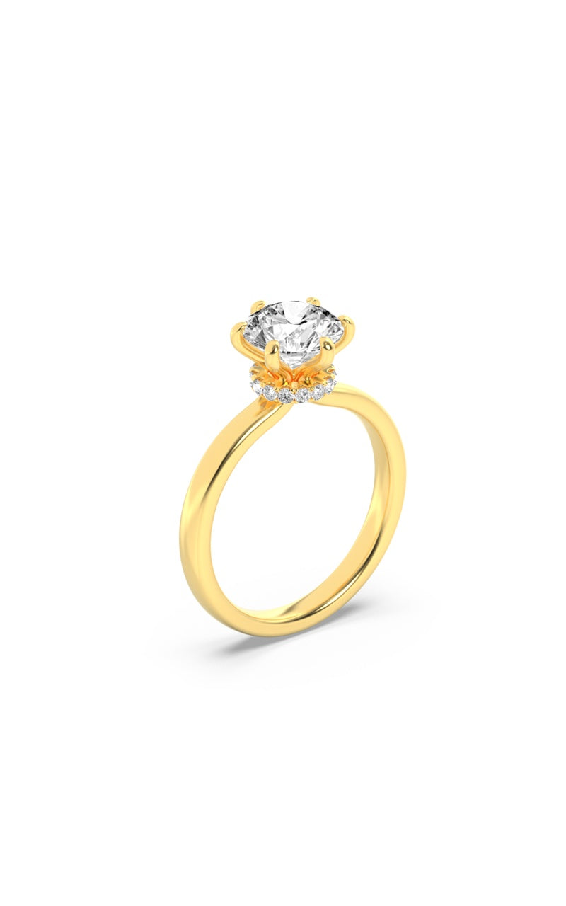2Cttw Round Shaped Lab Grown Diamond (F/VS) Hidden Halo Plain Shank Engagement Ring in 14K Gold