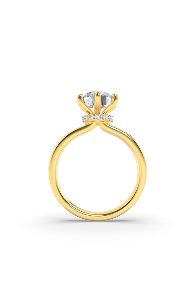 2Cttw Round Shaped Lab Grown Diamond (F/VS) Hidden Halo Plain Shank Engagement Ring in 14K Gold