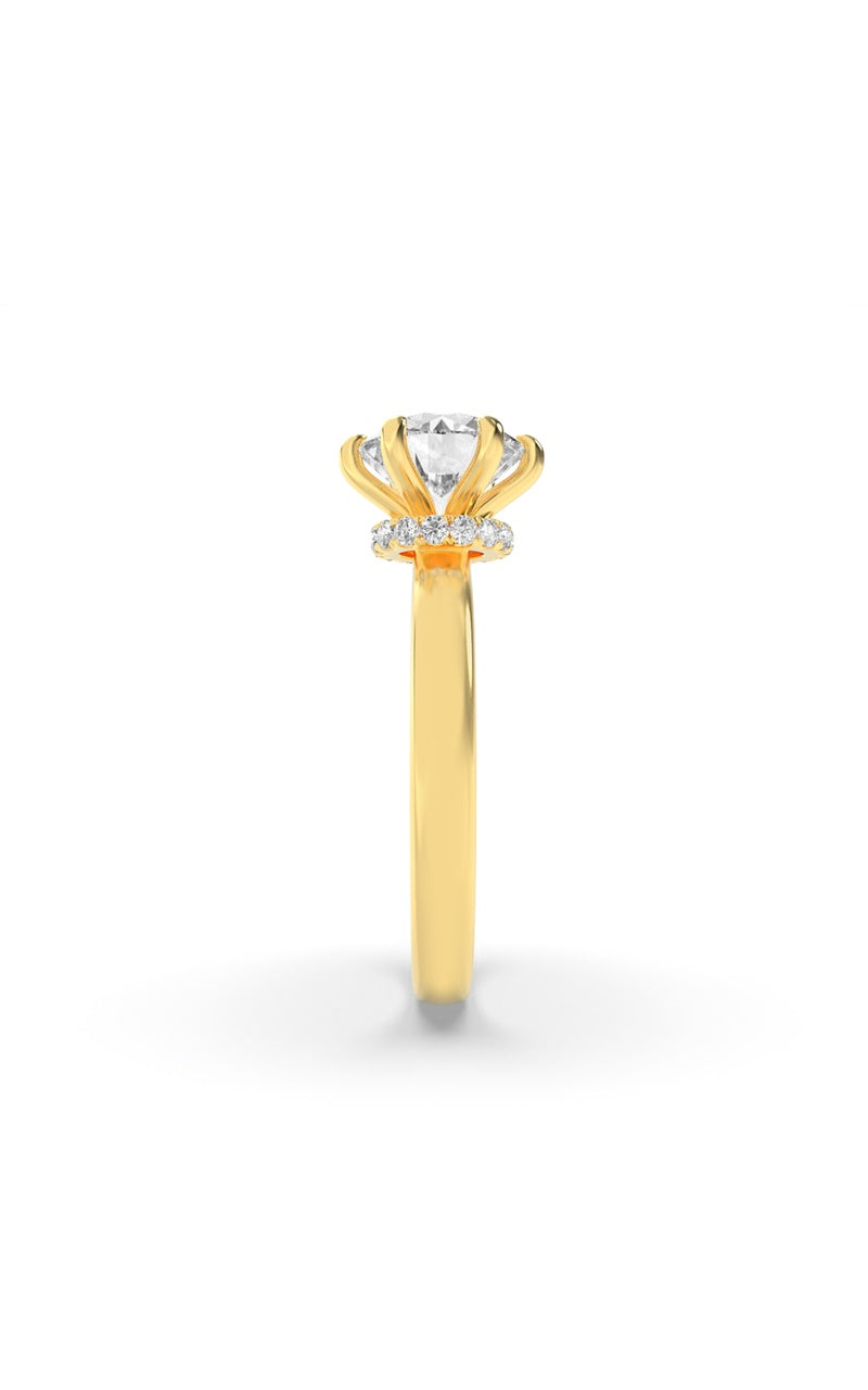 2Cttw Round Shaped Lab Grown Diamond (F/VS) Hidden Halo Plain Shank Engagement Ring in 14K Gold