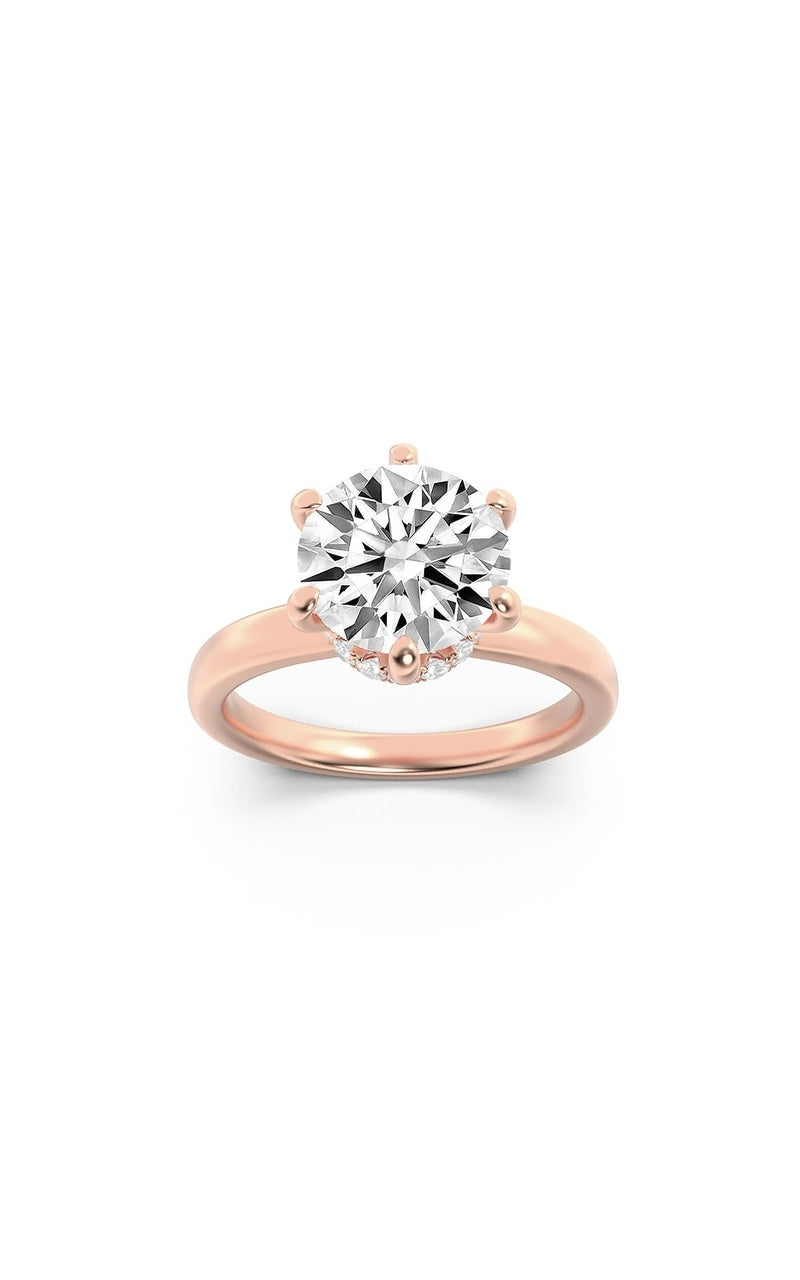 2Cttw Round Shaped Lab Grown Diamond (F/VS) Hidden Halo Plain Shank Engagement Ring in 14K Gold