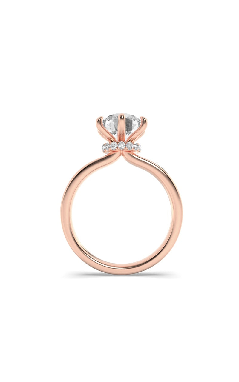 2Cttw Round Shaped Lab Grown Diamond (F/VS) Hidden Halo Plain Shank Engagement Ring in 14K Gold