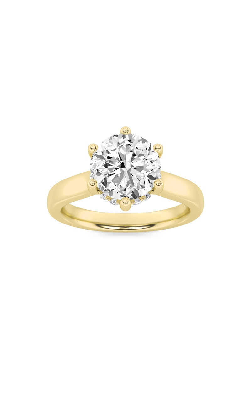 1Cttw Round Shaped Lab Grown Diamond (F/VS) Hidden Halo Cathedral Shank Engagement Ring in 14K Gold