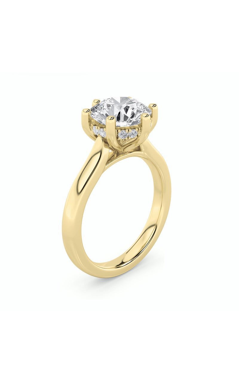 1Cttw Round Shaped Lab Grown Diamond (F/VS) Hidden Halo Cathedral Shank Engagement Ring in 14K Gold