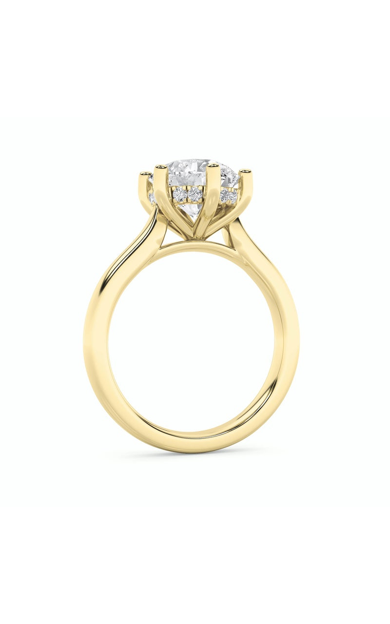 1Cttw Round Shaped Lab Grown Diamond (F/VS) Hidden Halo Cathedral Shank Engagement Ring in 14K Gold