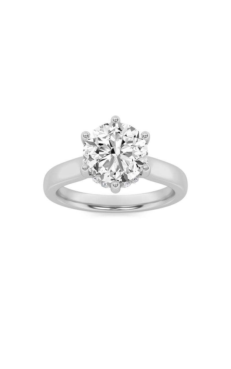 2Cttw Round Shaped Lab Grown Diamond (F/VS) Hidden Halo Cathedral Shank Engagement Ring in 14K Gold