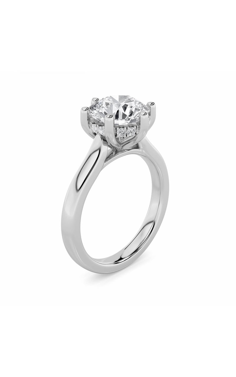 2Cttw Round Shaped Lab Grown Diamond (F/VS) Hidden Halo Cathedral Shank Engagement Ring in 14K Gold