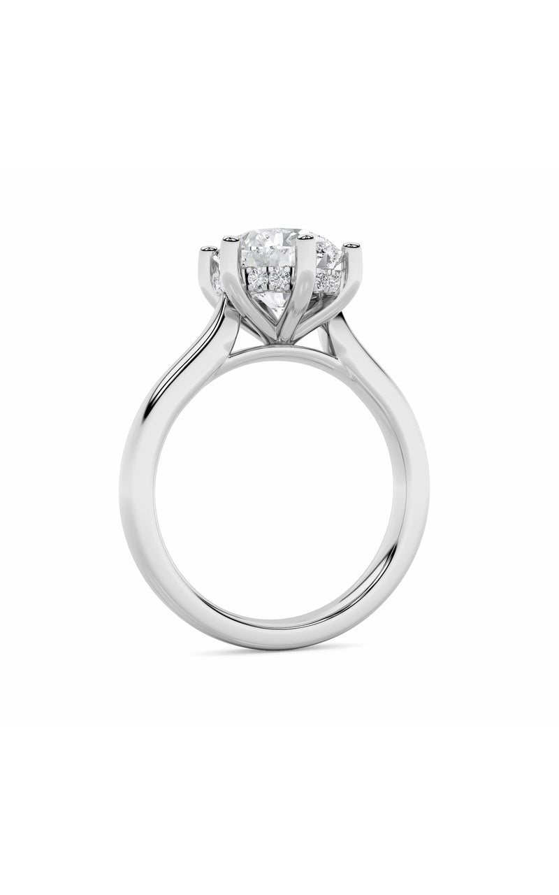 2Cttw Round Shaped Lab Grown Diamond (F/VS) Hidden Halo Cathedral Shank Engagement Ring in 14K Gold