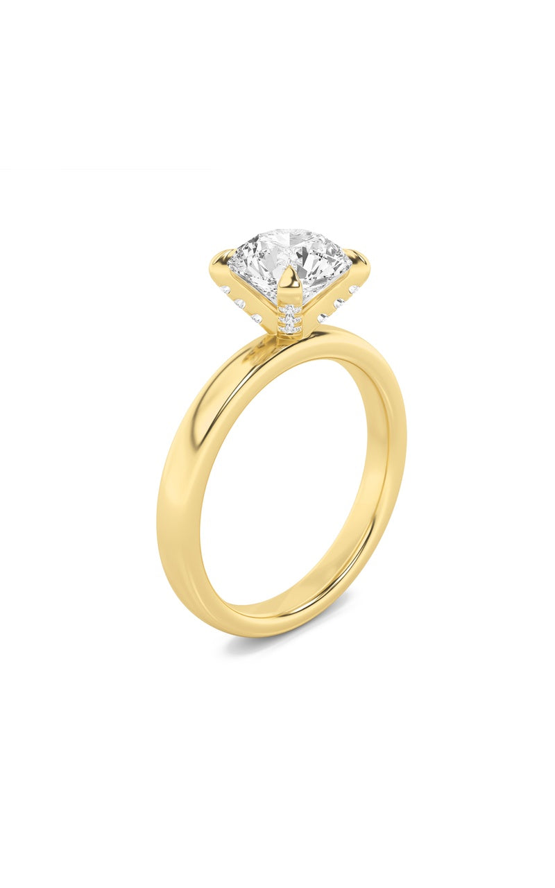 2Cttw Round Shaped Lab Grown Diamond (F/VS) Hidden Halo Petite Shank  Ring in 14K Gold