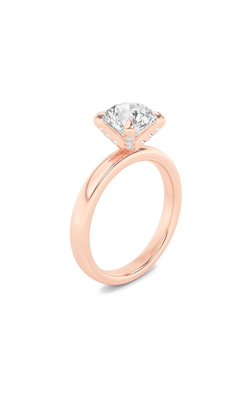 2Cttw Round Shaped Lab Grown Diamond (F/VS) Hidden Halo Petite Shank  Ring in 14K Gold