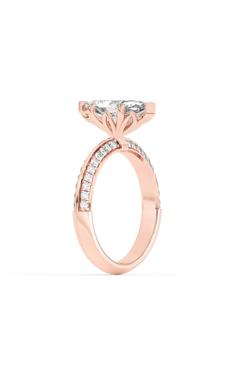 2Cttw Marquise Shaped Lab Grown Diamond (F/VS) Micro Pave Knife Edge Accent Ring in 14K Gold