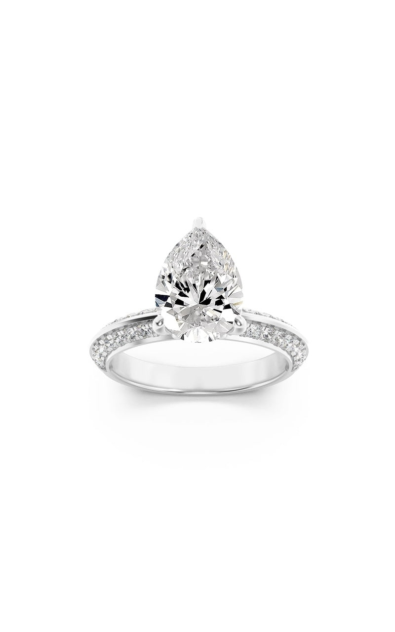 2Cttw Pear Shaped Lab Grown Diamond (F/VS) Micro Pave Knife Edge Accent Ring in 14K Gold