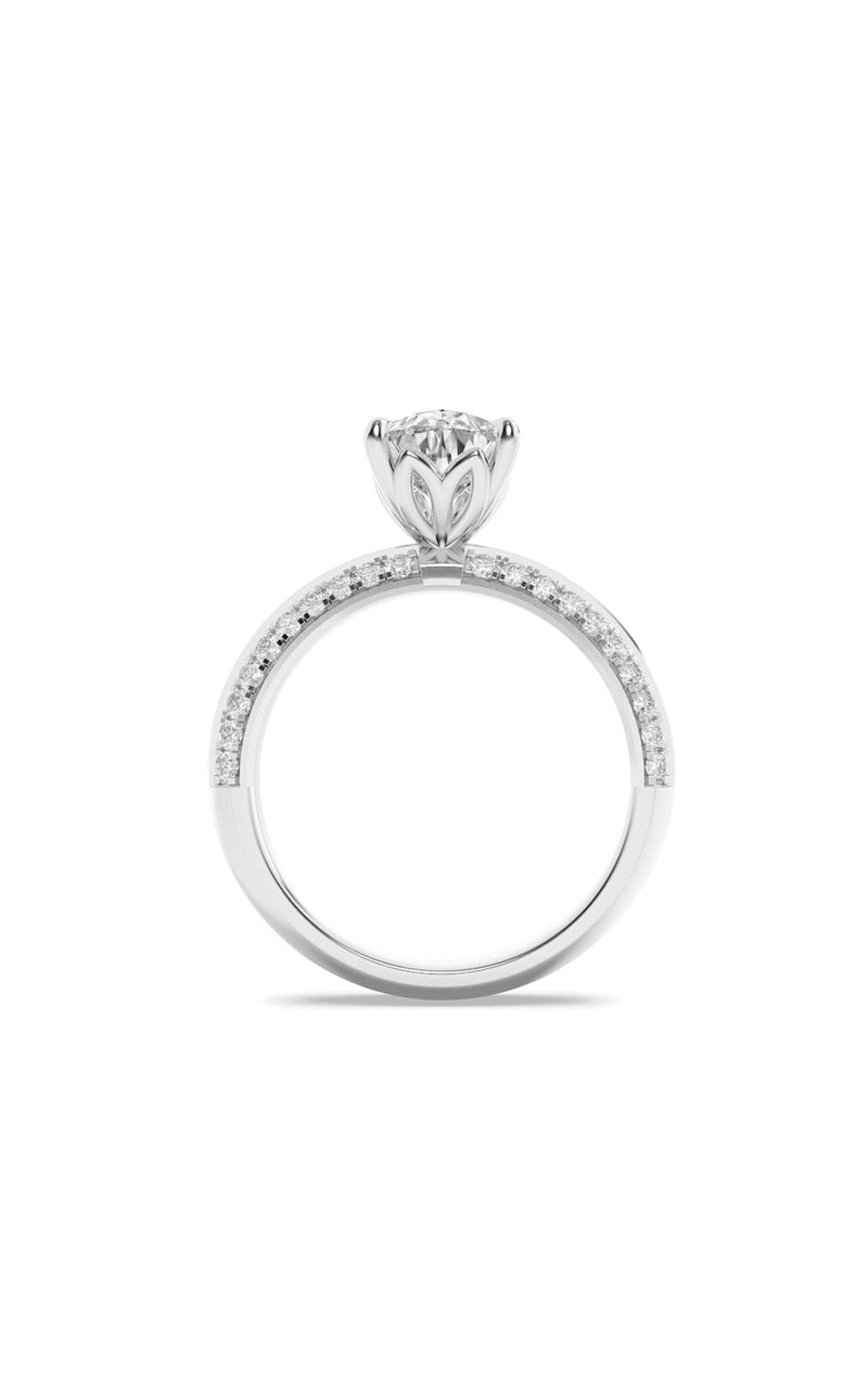 2Cttw Pear Shaped Lab Grown Diamond (F/VS) Micro Pave Knife Edge Accent Ring in 14K Gold