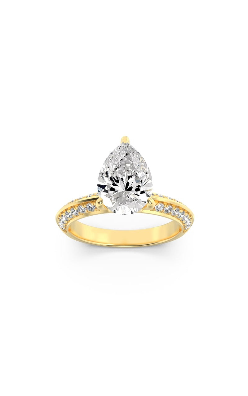 2Cttw Pear Shaped Lab Grown Diamond (F/VS) Micro Pave Knife Edge Accent Ring in 14K Gold