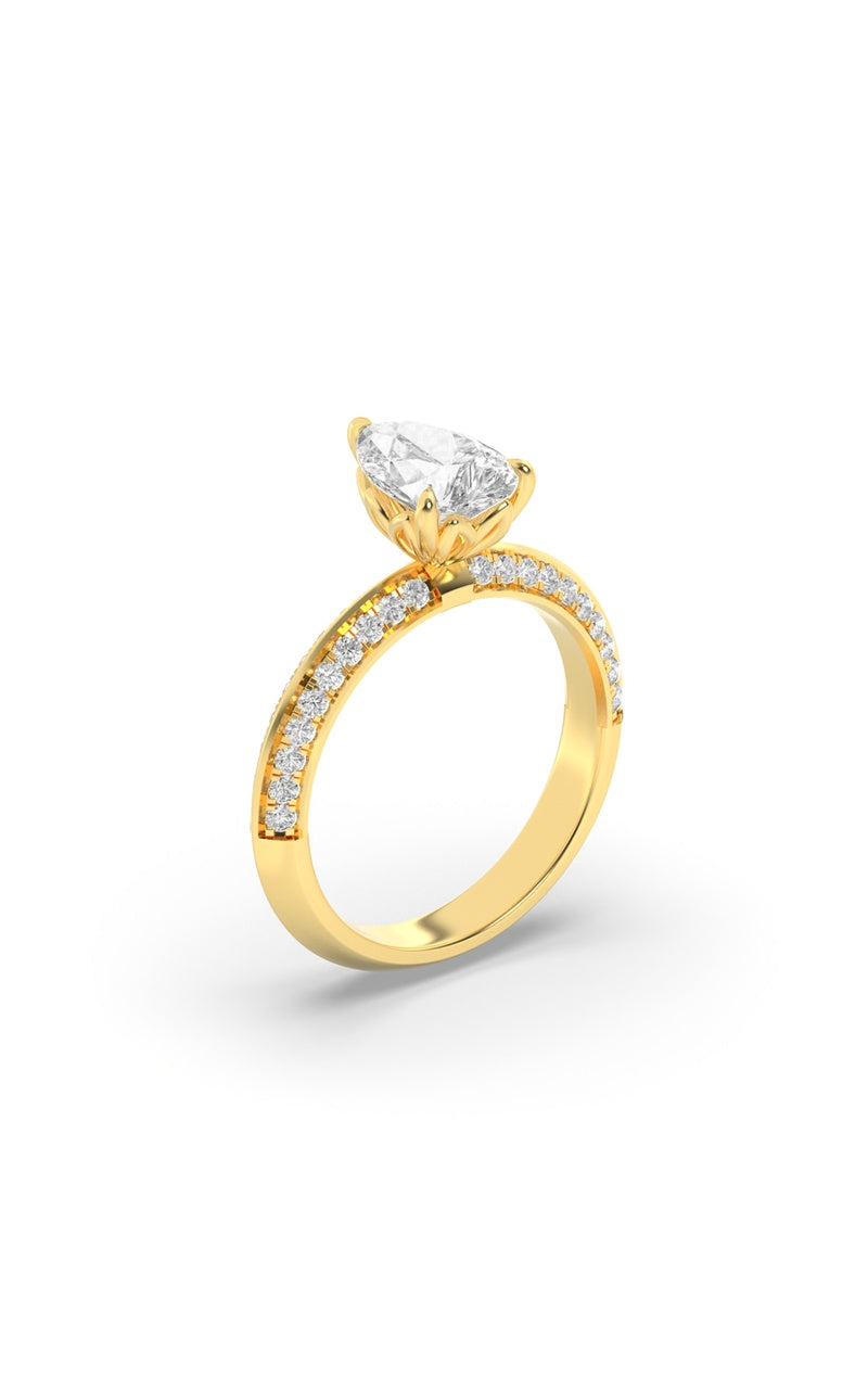 2Cttw Pear Shaped Lab Grown Diamond (F/VS) Micro Pave Knife Edge Accent Ring in 14K Gold