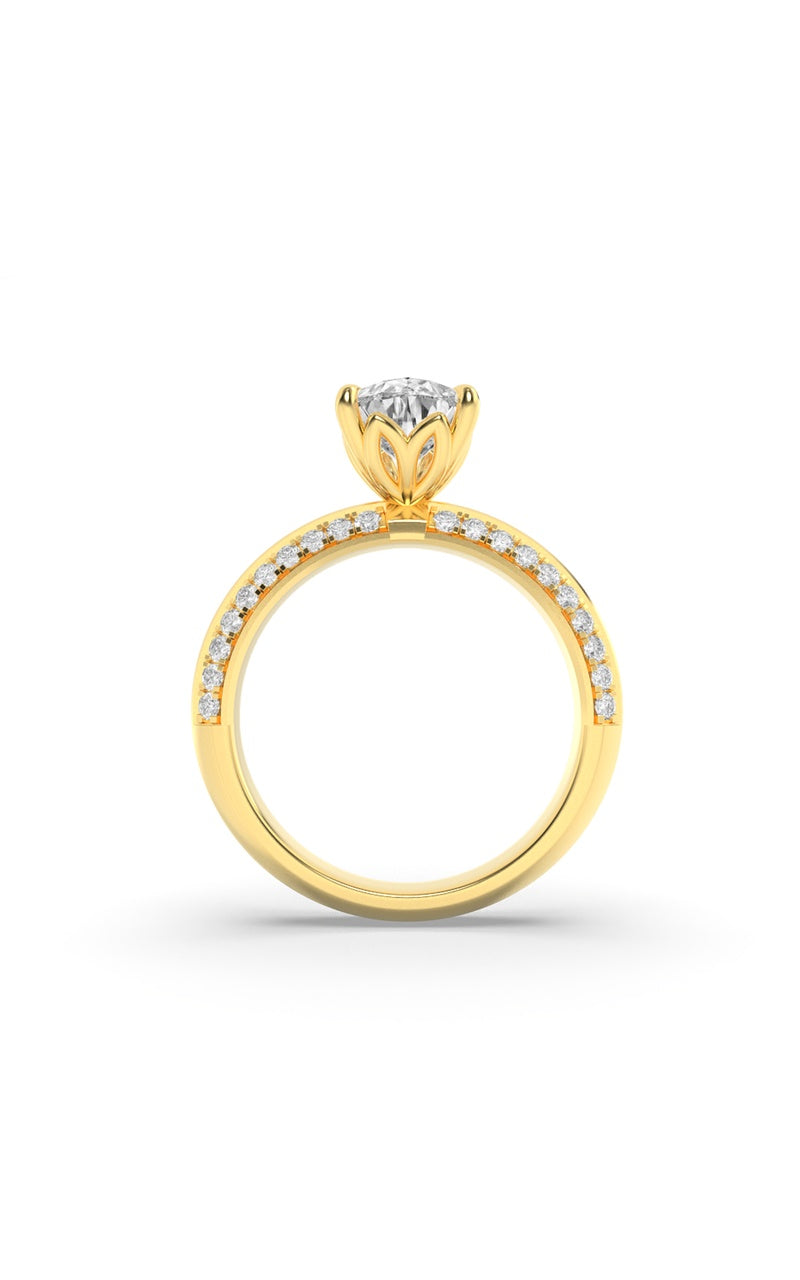 2Cttw Pear Shaped Lab Grown Diamond (F/VS) Micro Pave Knife Edge Accent Ring in 14K Gold